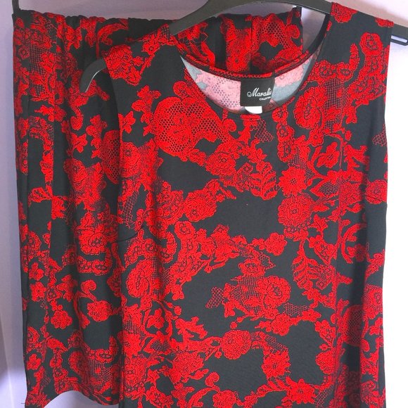 Tank and Skirt Vibrant 'China Red' and Black Floral - Picture 1 of 11